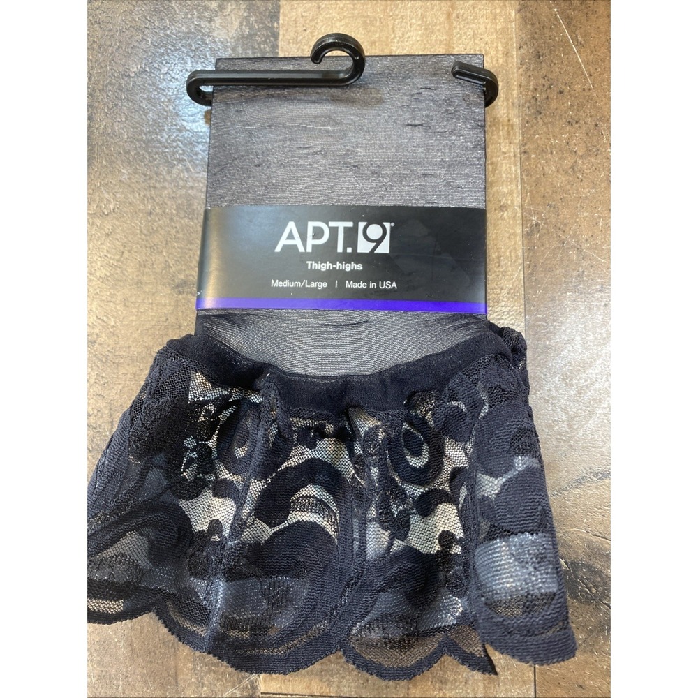 Apt 9 Wide Band Thigh High Black Lace Top Stockings Size Fits Medium Large M/L
